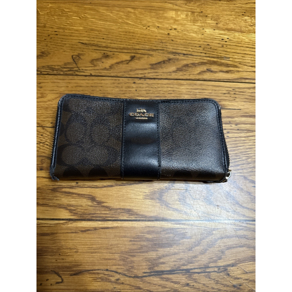Authentic COACH C4452 Signature LONG ZIP AROUND WALLET Brown/Redwood - Picture 1 of 9